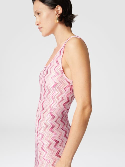 Missoni Long Cover-up Dress In Slub Zigzag Viscose Blend In White & Pink
