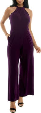 Nina Leonard Twist Halter Knit Jumpsuit