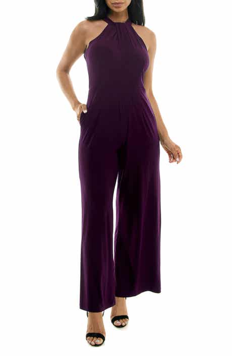 Nina Leonard Twist Halter Knit Jumpsuit