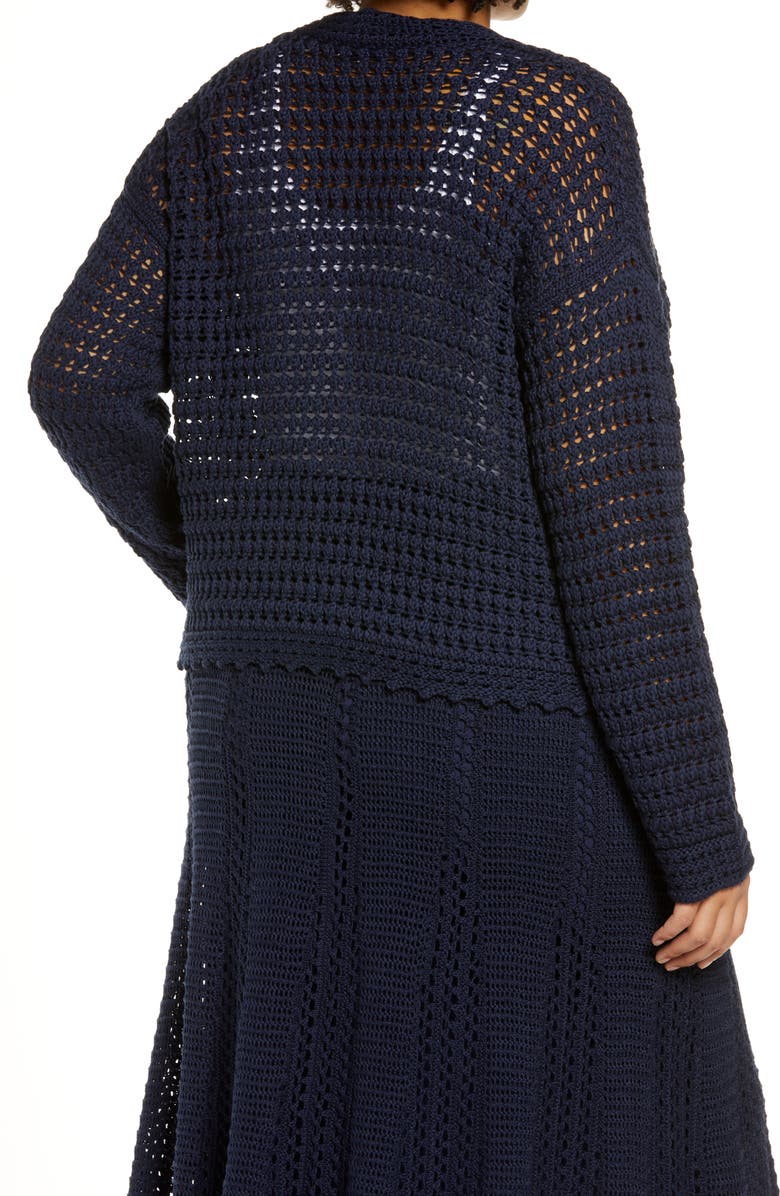 Vince Crochet Cotton Cardigan, Alternate, color, Navy