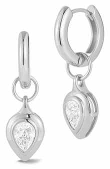 Pear Cut Moissanite Drop Huggie Hoop Earrings