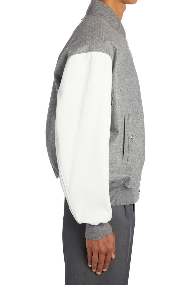 4-Bar Oversize Wool & Leather Bomber Jacket, Alternate, color, MEDIUM GREY