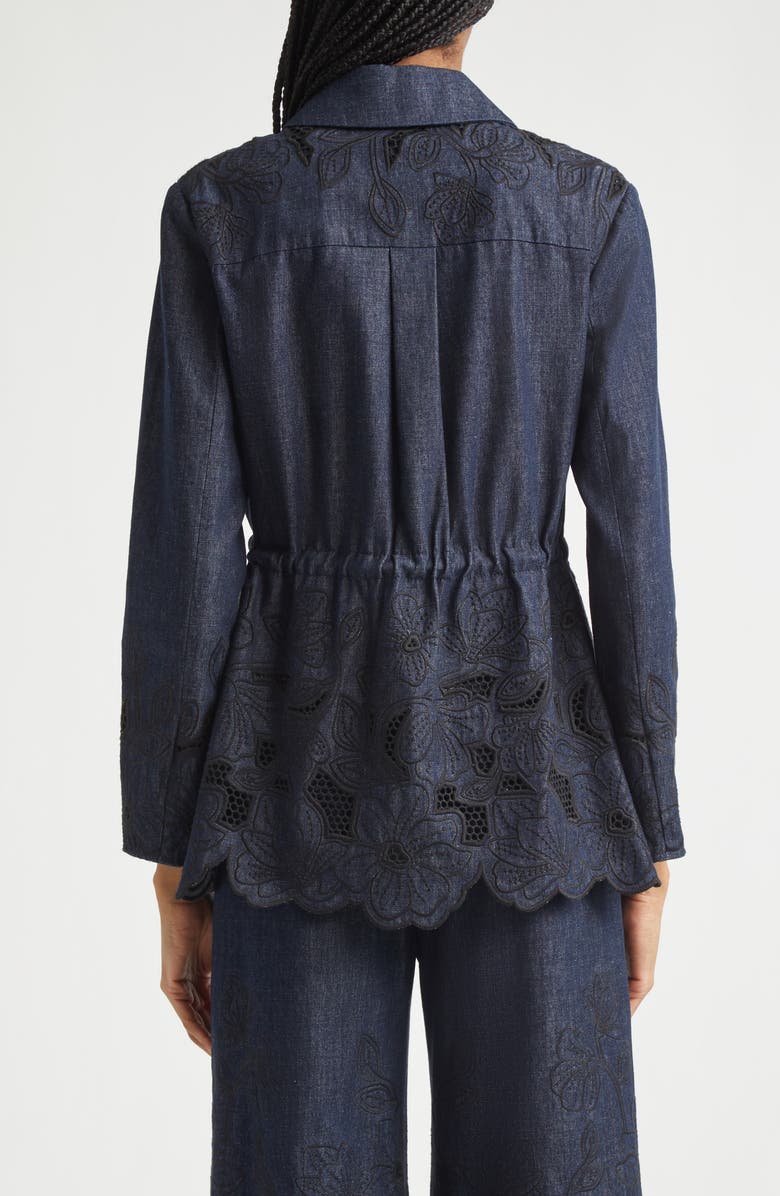 Veronica Beard Kiki Embroidered Chambray Jacket, Alternate, color, Indigo Rinse