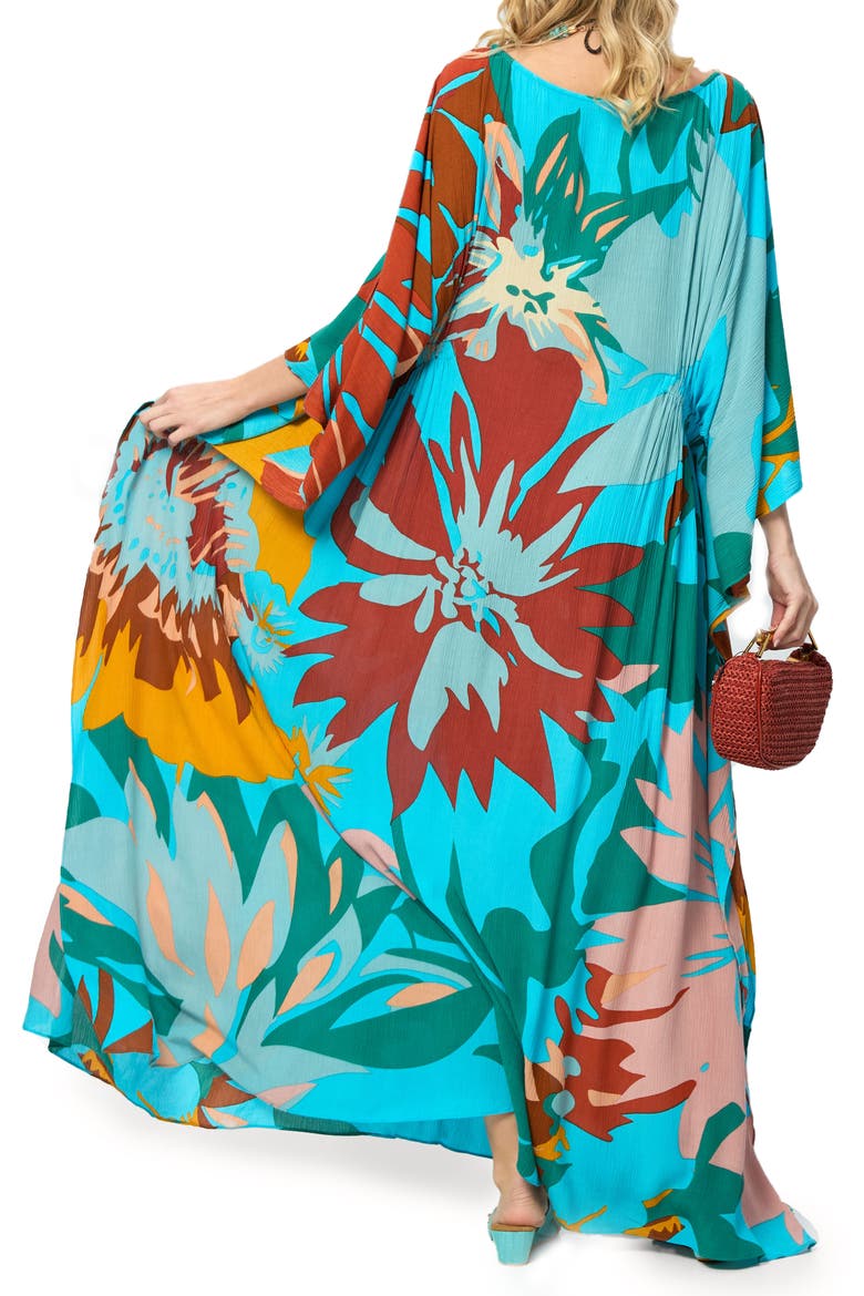 Floral Vacation Kaftan Dress, Alternate, color, TURQUOISE