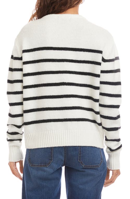 Karen Kane Stripe Lace-up Sweater In White