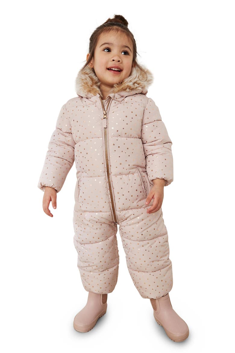 Kids' Star Snowsuit with Faux Fur Trim, Alternate, color, PINK MAUVE