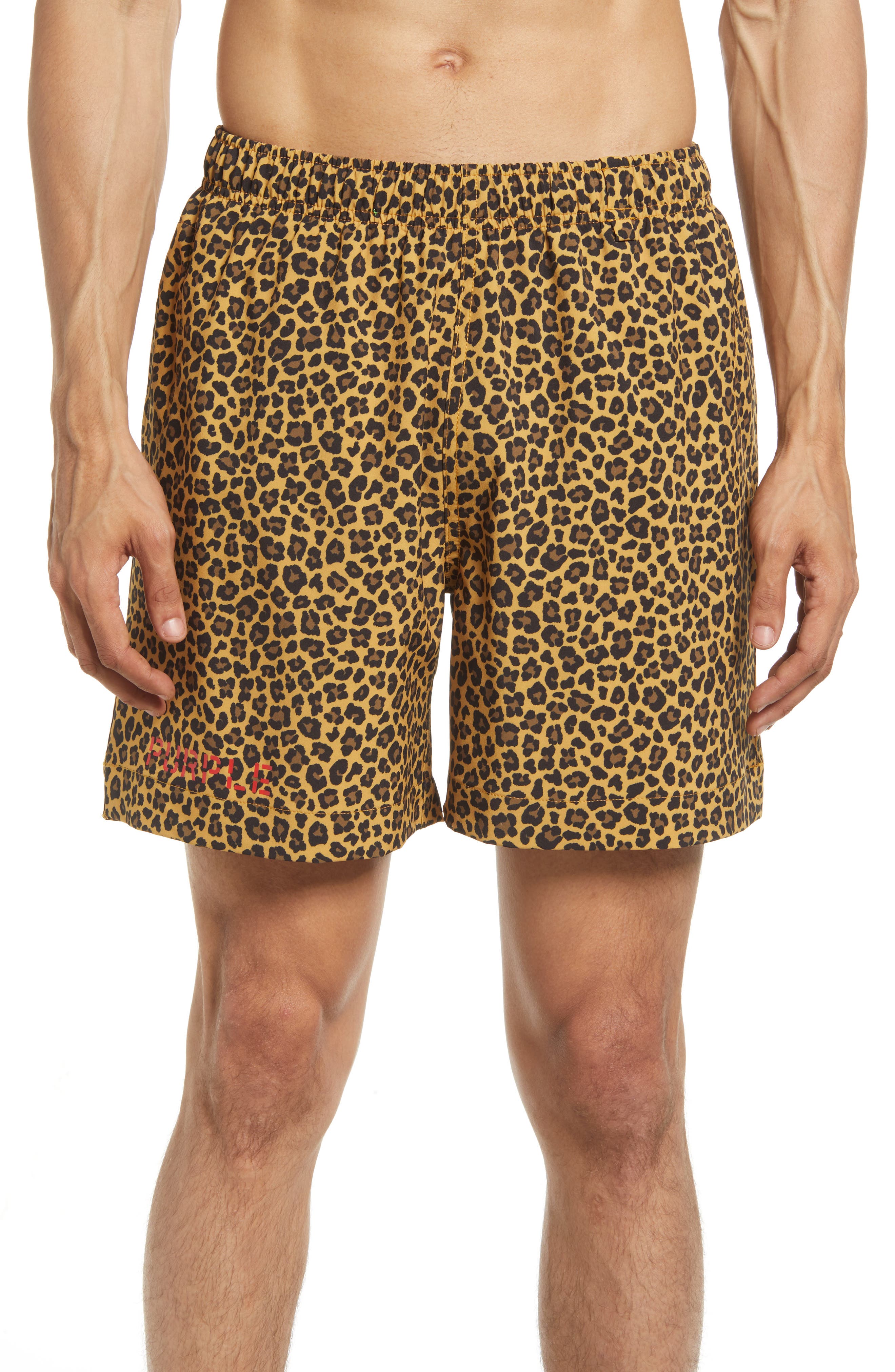 PURPLE BRAND PURPLE Leopard Print Swim Trunks