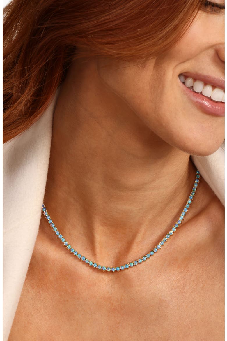 Not Your Basic Lab-Created Opal Tennis Necklace, Alternate, color, GOLD-BLUE OPAL