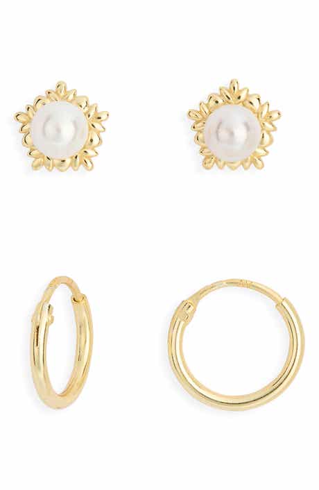 Argento Vivo Sterling Silver Set of 2 Faux Pearl Stud & Hoop Earrings