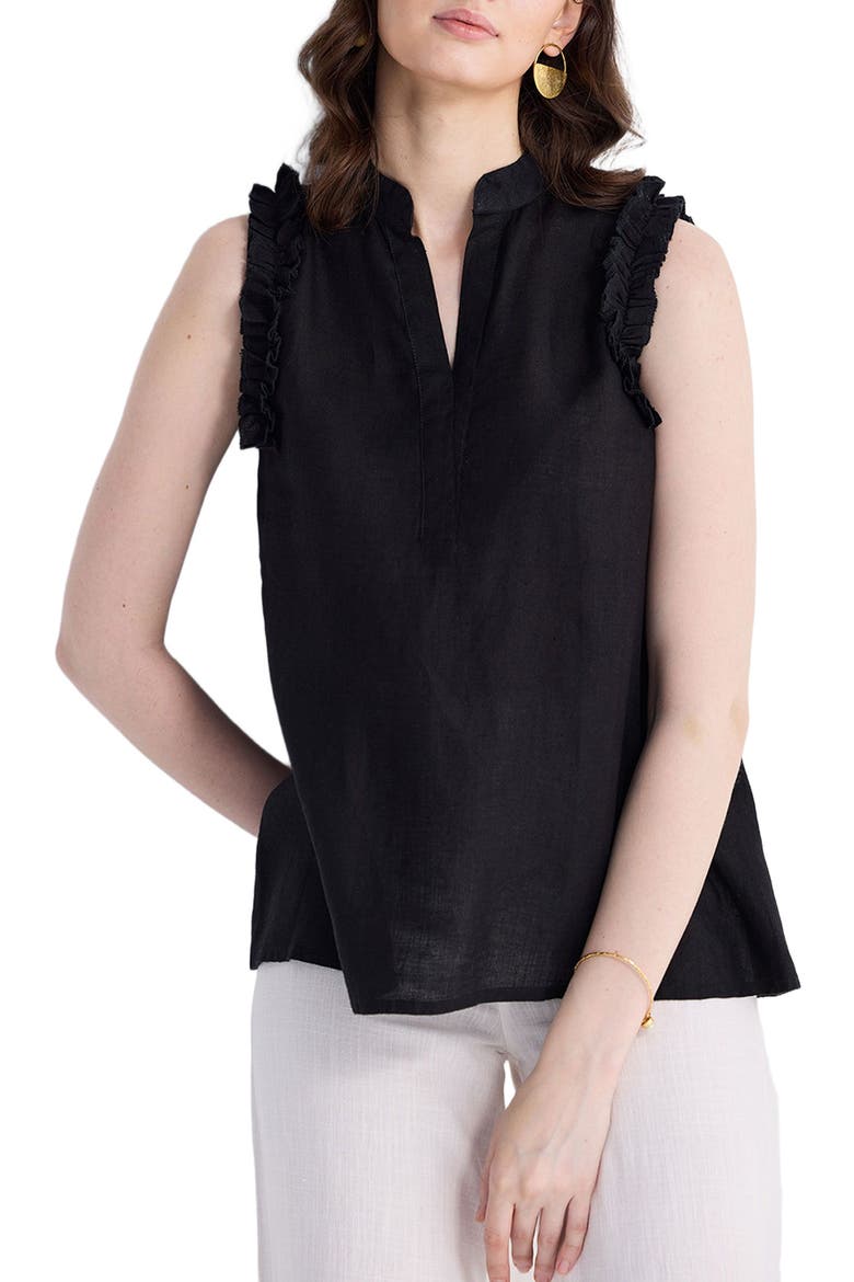 Sleeveless Hemp Top with Ruffles, Alternate, color, Black