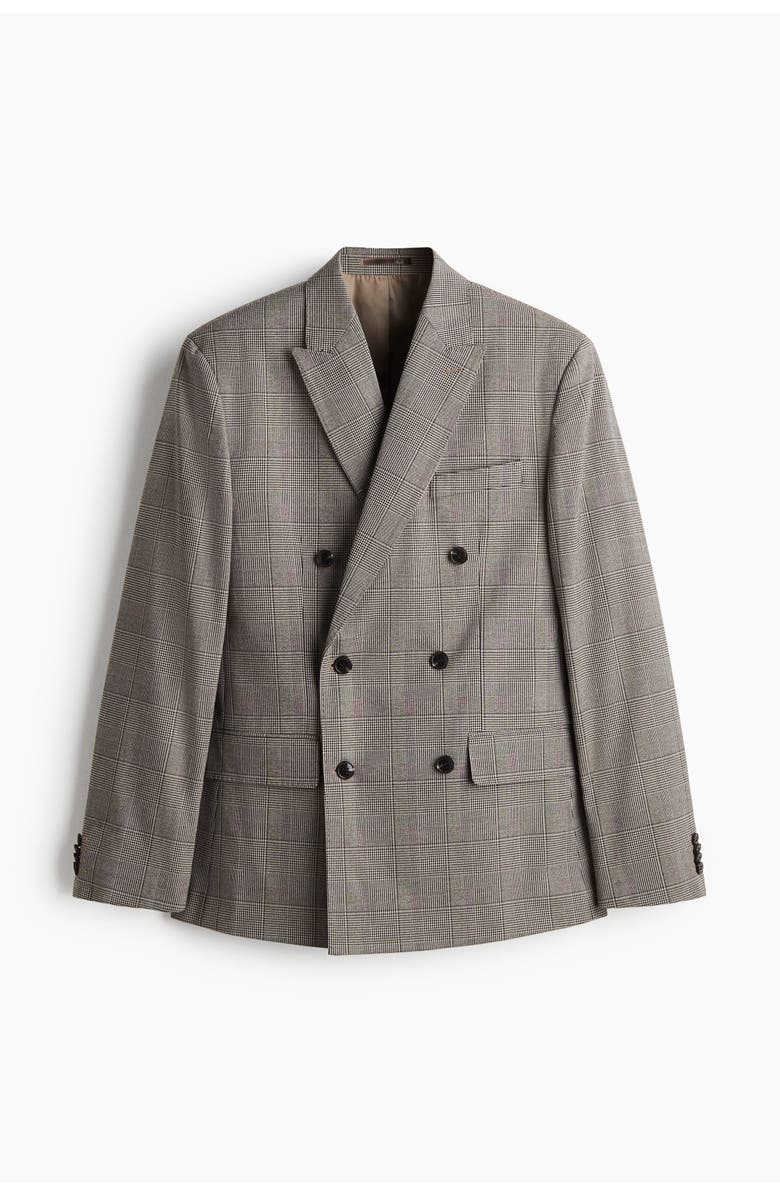 H&M Regular Fit Double-breasted Jacket, Main, color, Dark Beige/Checked