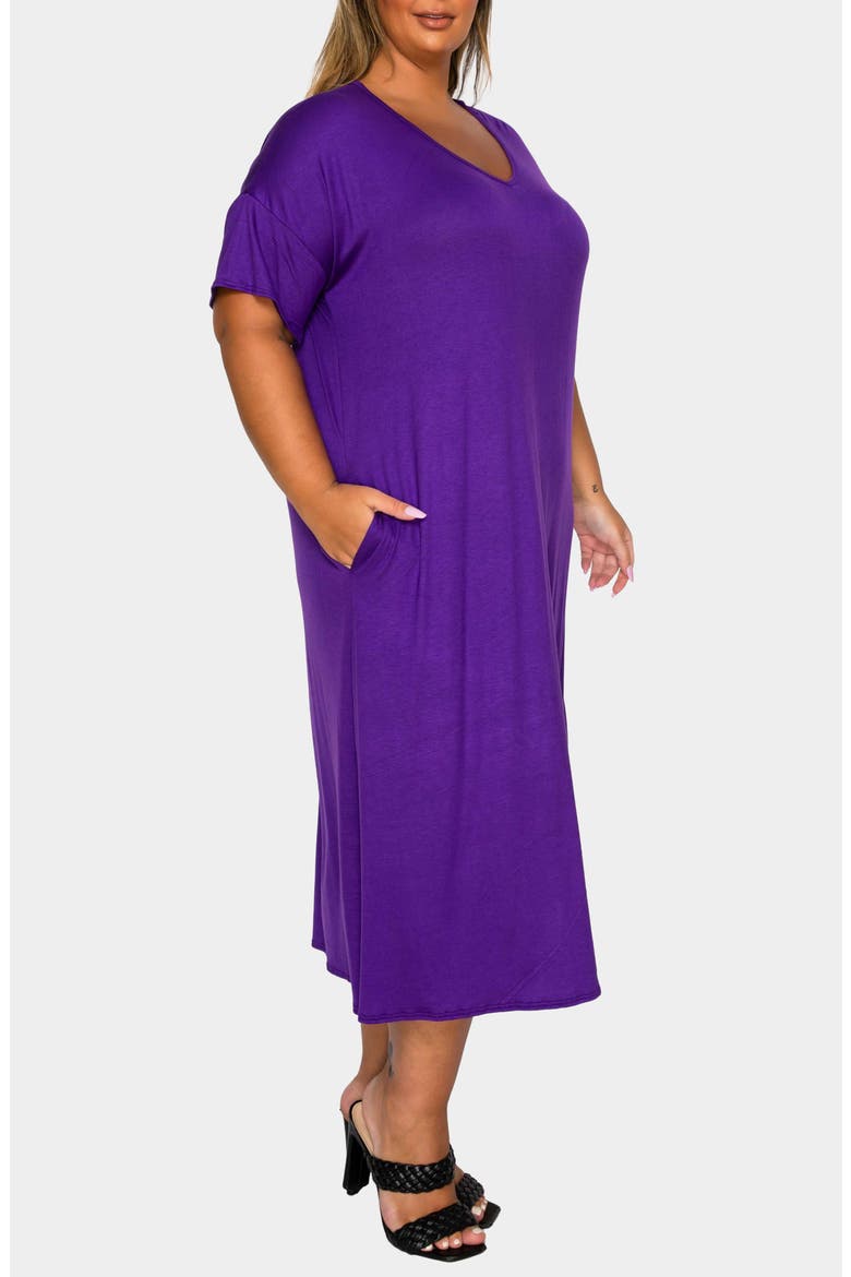 Olivia Short Sleeve Midi Dress, Alternate, color, PURPLE