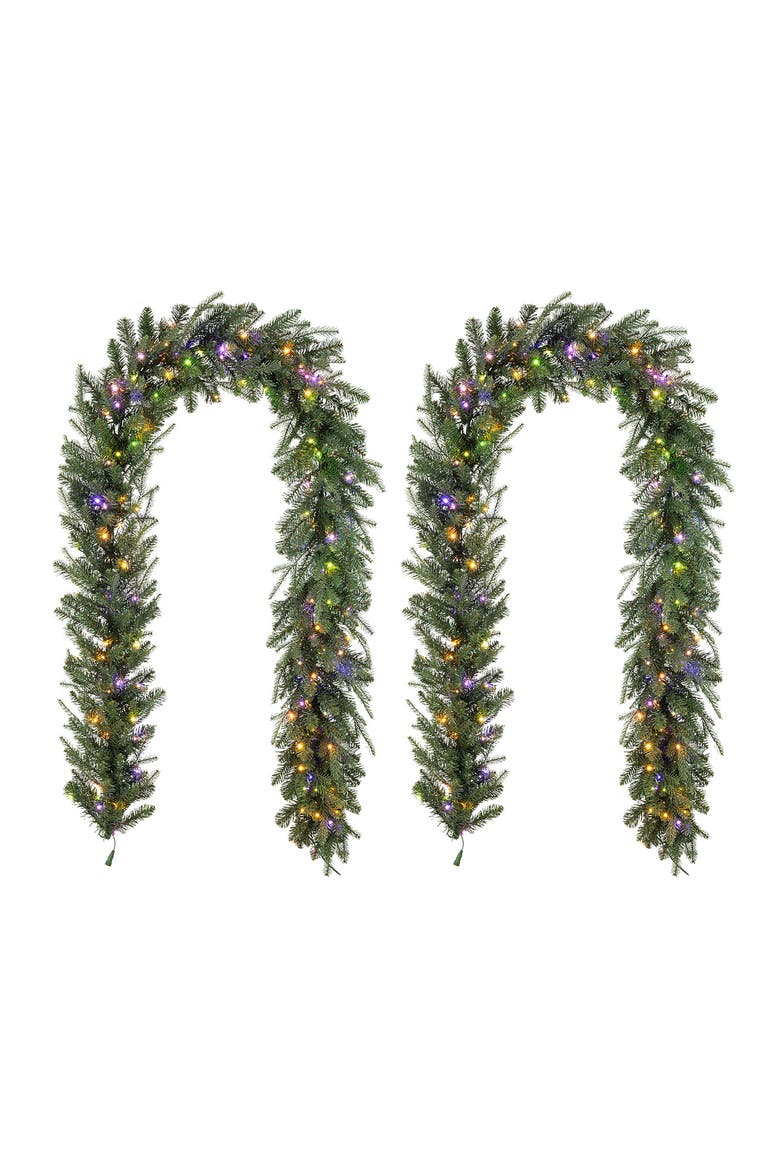 Set of 2 9ft Pre-Lit Pine Garland with Twinkling Lights, Main, color, Green