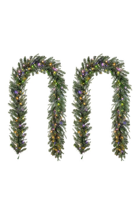 Set of 2 9ft Pre-Lit Pine Garland with Twinkling Lights