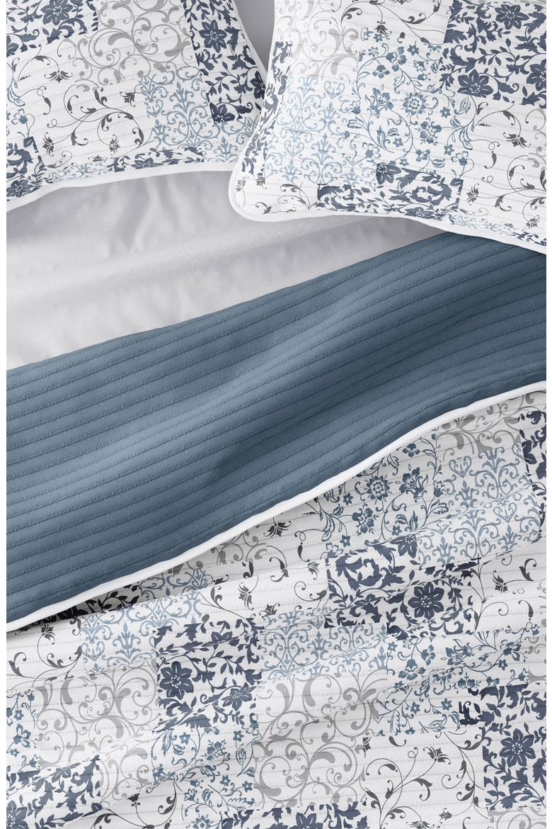 All Season Patchwork 3-Piece Down Alternative Reversible Quilt Set, Alternate, color, DUSK BLUE