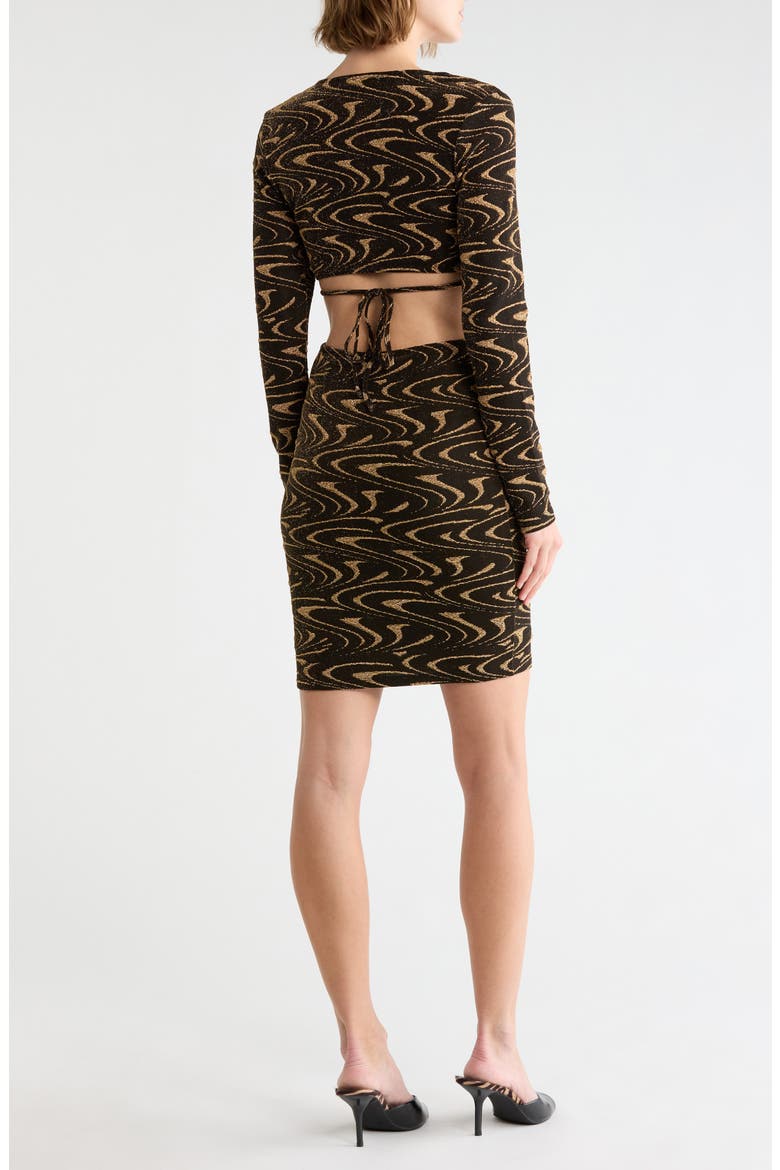Metallic Trapezoid Neck Minidress, Alternate, color, GOLD BLACK