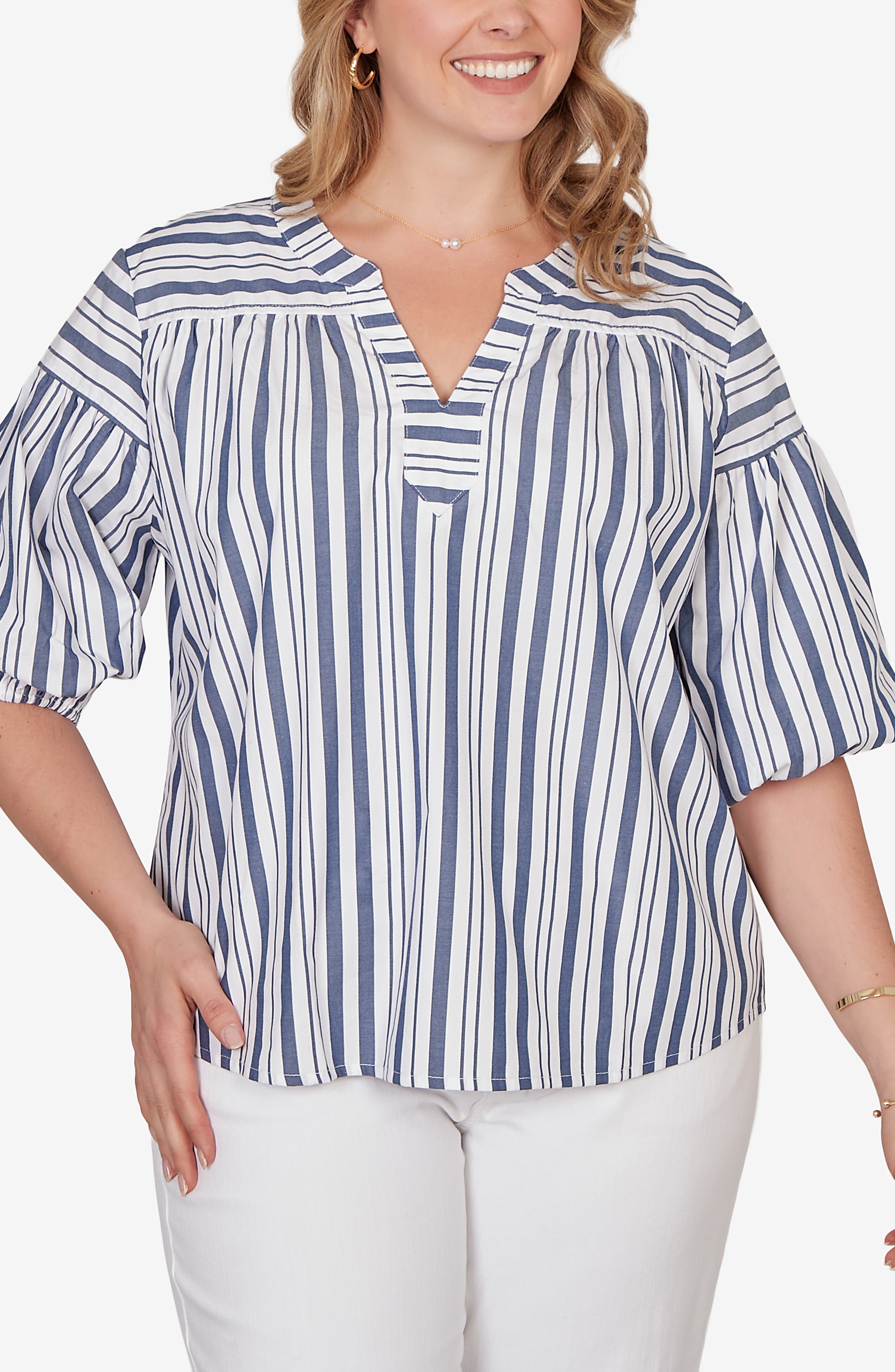 RUBY RD Stripe Cotton Poplin Top