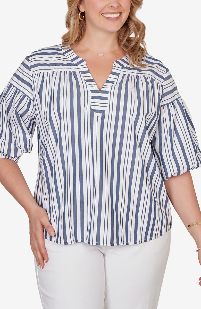 RUBY RD Stripe Cotton Poplin Top, Main, color, 