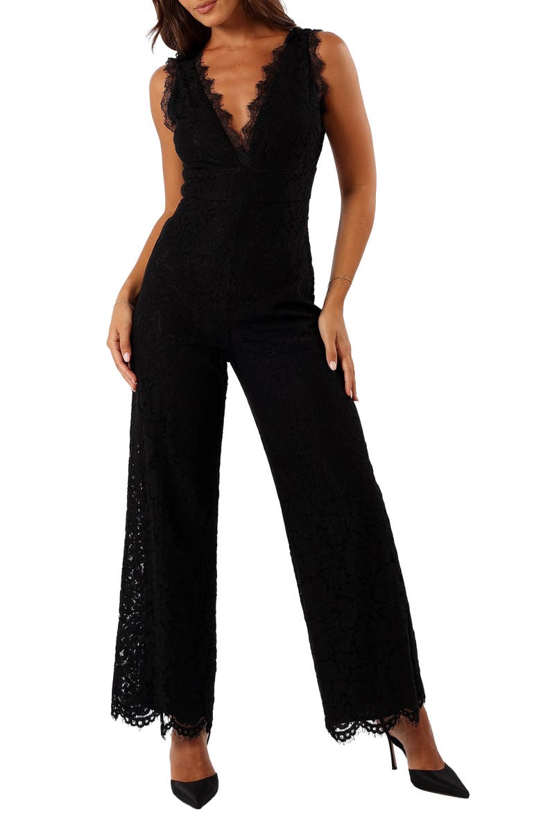 Petal & Pup Eloise Cotton Blend Lace Jumpsuit, Main, color, Black