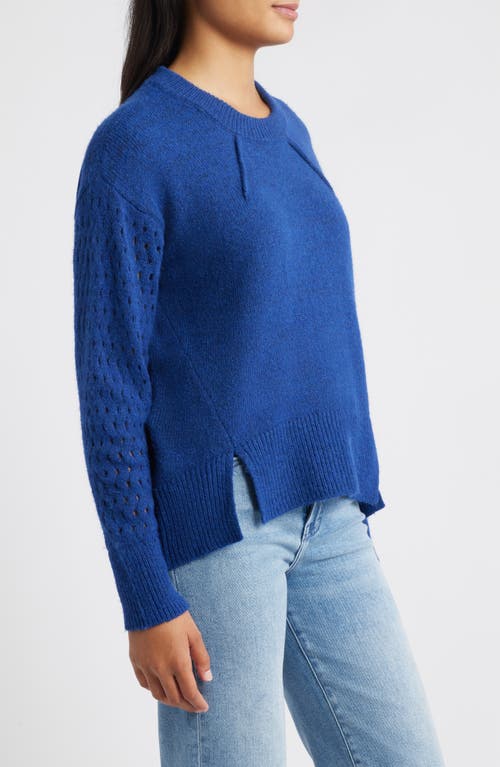City Blues Open Stitch Sleeve Sweater In Blue
