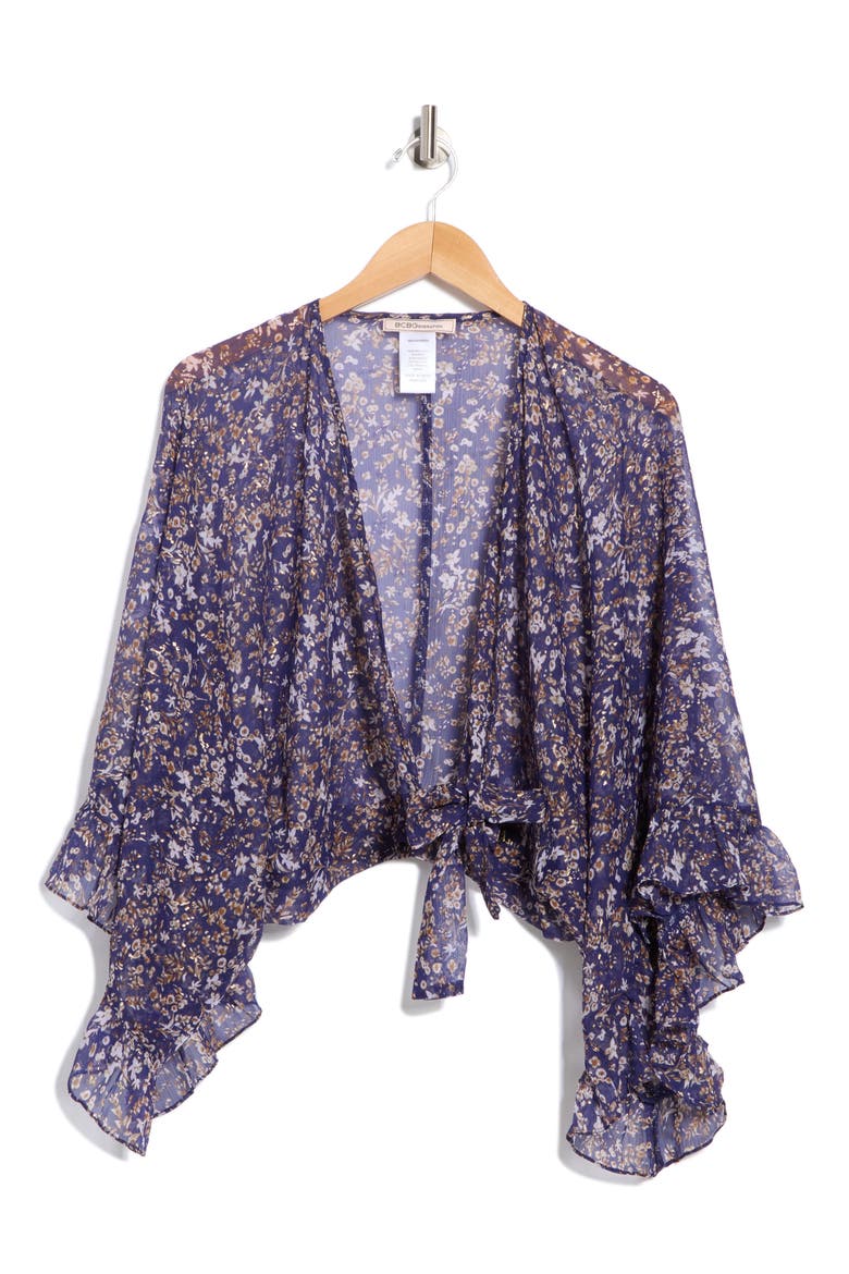 Foil Floral Print Chiffon Topper, Alternate, color, DENIM MULTI