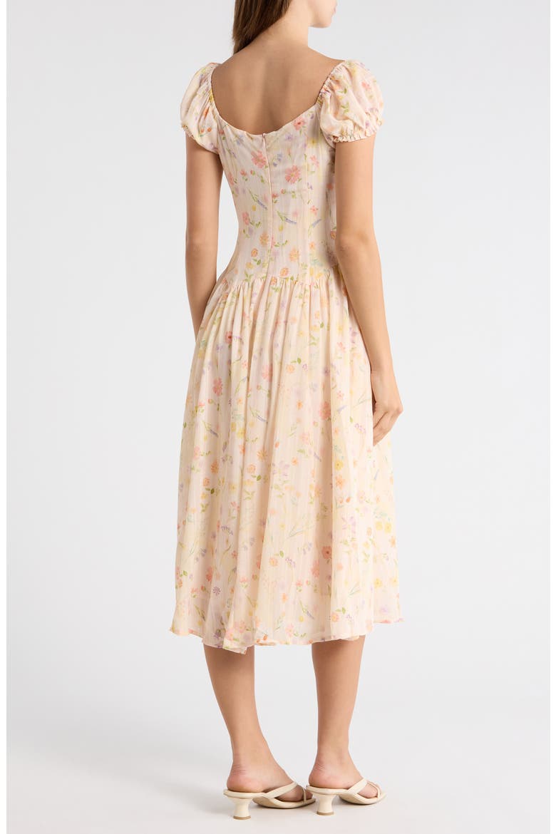 Floral Cap Sleeve Fit & Flare Midi Dress, Alternate, color, APRICOT FLORAL