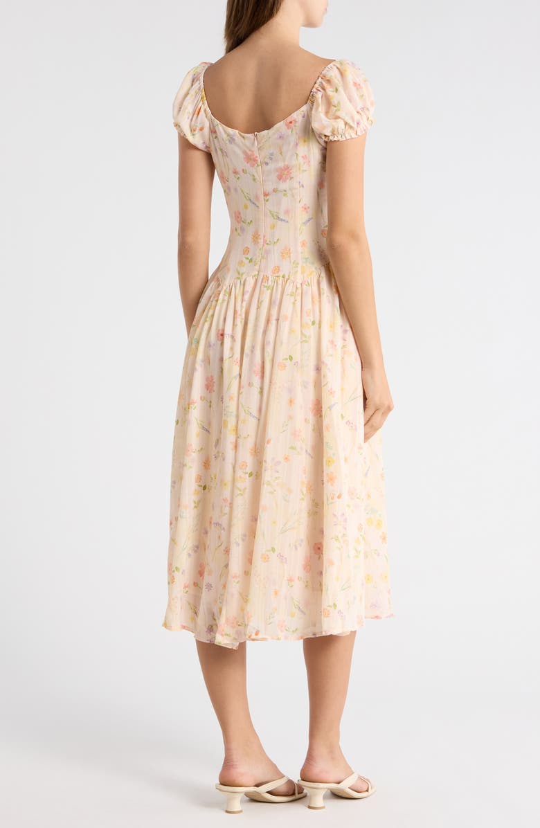 Lush Floral Cap Sleeve Fit & Flare Midi Dress, Alternate, color, Apricot Floral