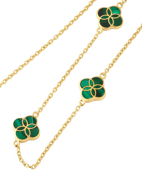 Jan Leslie Sterling With 18k Gold Overlay And Gemstones Triple Petal Station Necklace In Green