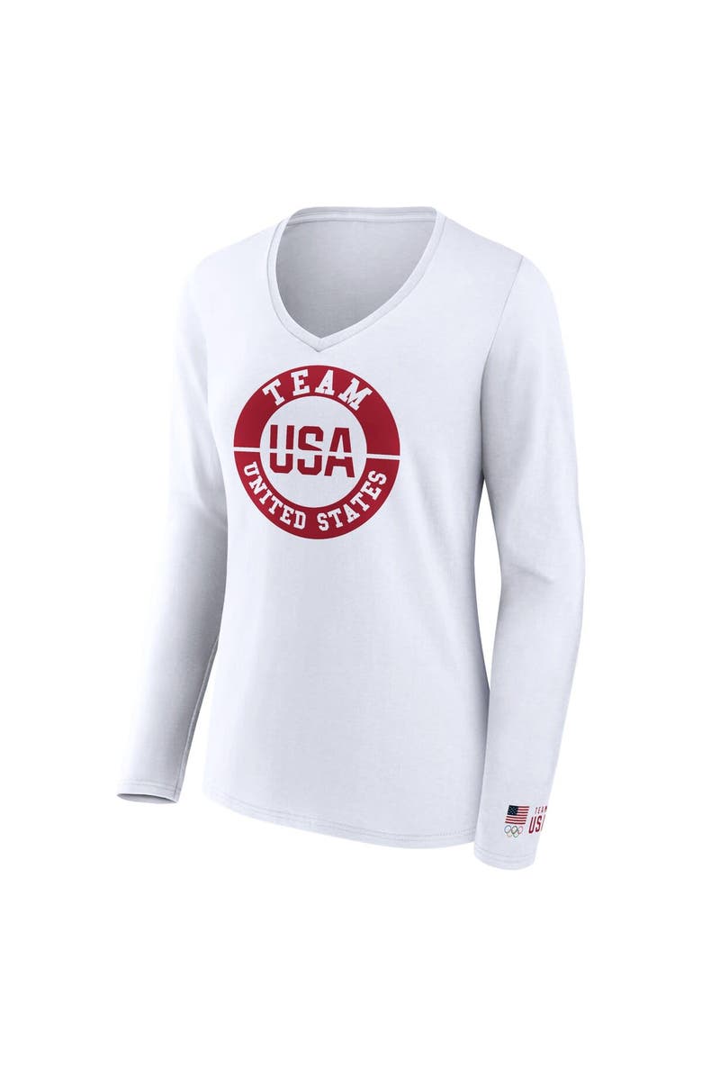 FANATICS Women's Fanatics Branded White Team USA Unity Emblem Long Sleeve V-Neck T-Shirt, Alternate, color,