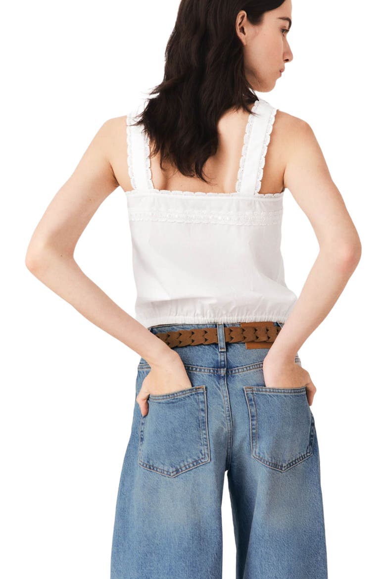Crop top with lace trim, Alternate, color, White