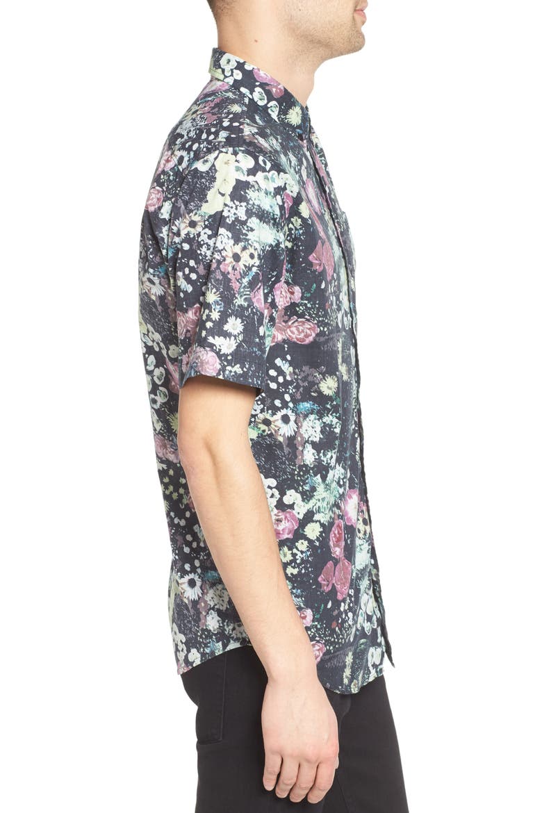 Floral Print Woven Shirt, Alternate, color, BLACK