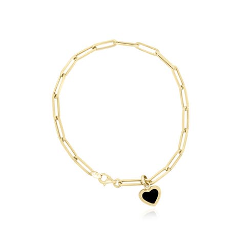 Onyx Heart Paperclip Bracelet