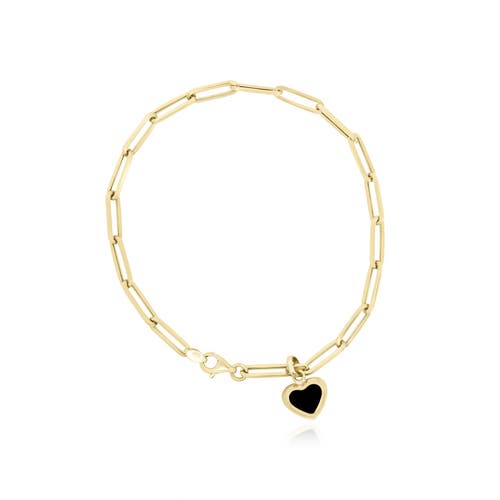 The Lovery Fine Jewelry Onyx Heart Paperclip Bracelet In Gold