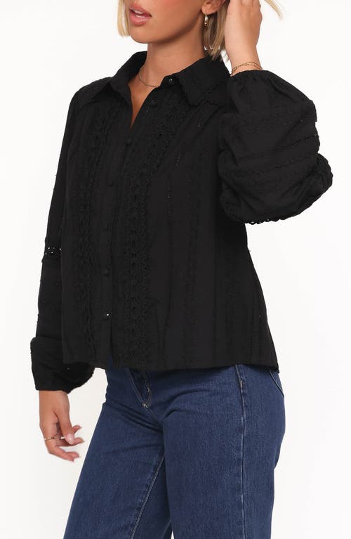 Petal And Pup Petal & Pup Catania Lace Panel Cotton Button-up Shirt In Black