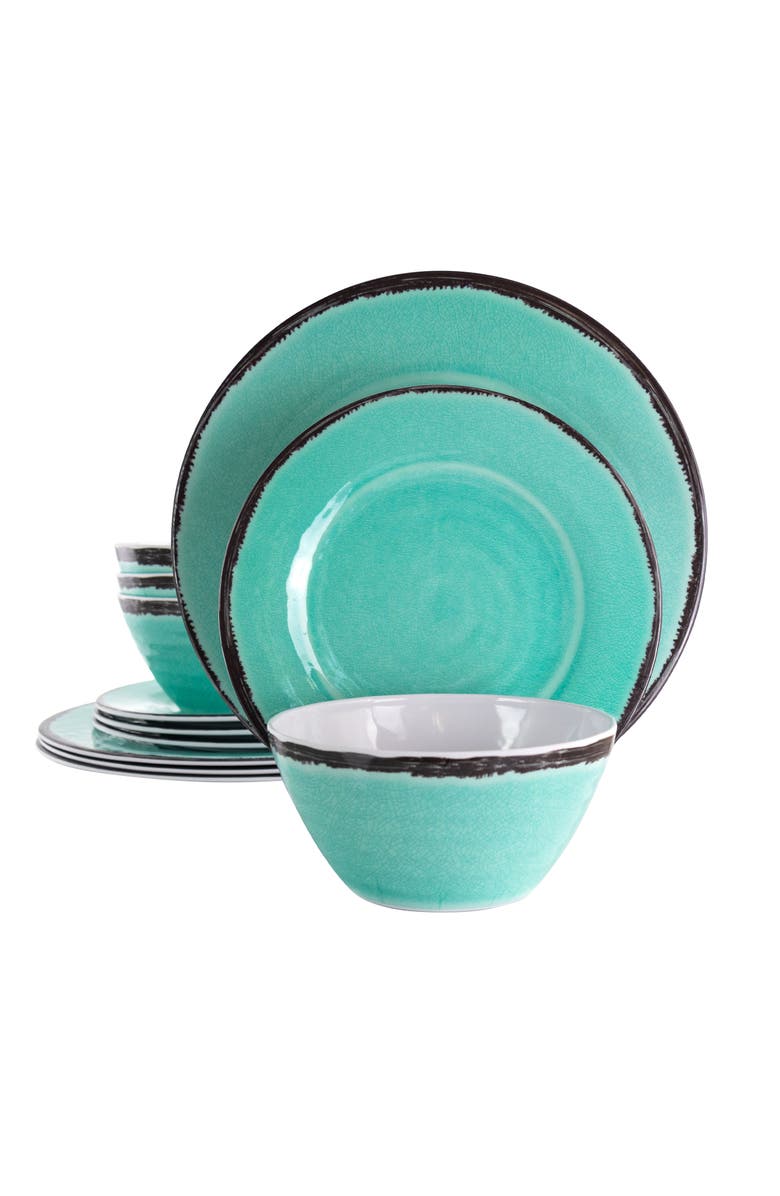 Elama Azul Banquet 12 Piece Lightweight Melamine Dinnerware Set, Main, color, Blue