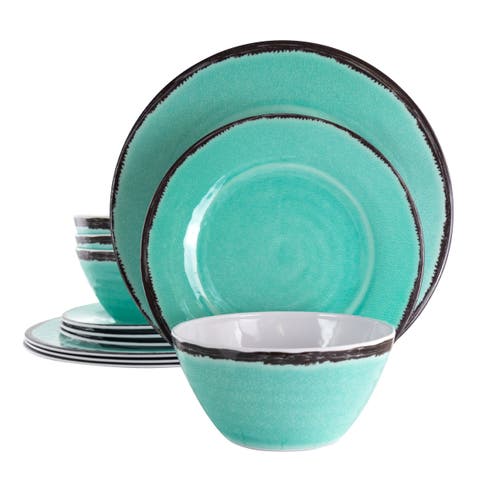 Elama Azul Banquet 12 Piece Lightweight Melamine Dinnerware Set In Blue