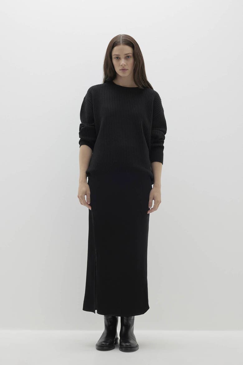 Campbell Ribbed Crewneck Cashmere Sweater, Main, color, Black