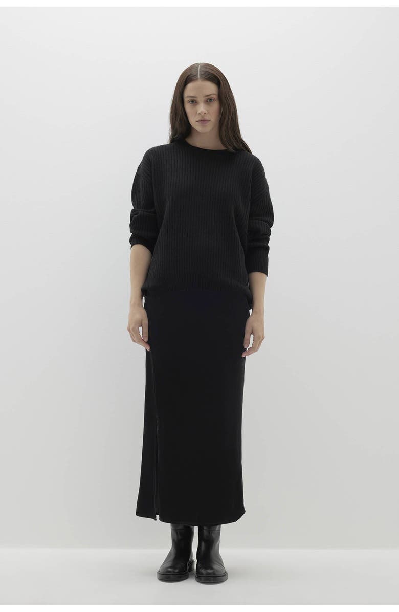 NAKED CASHMERE Campbell Ribbed Crewneck Cashmere Sweater, Main, color, Black