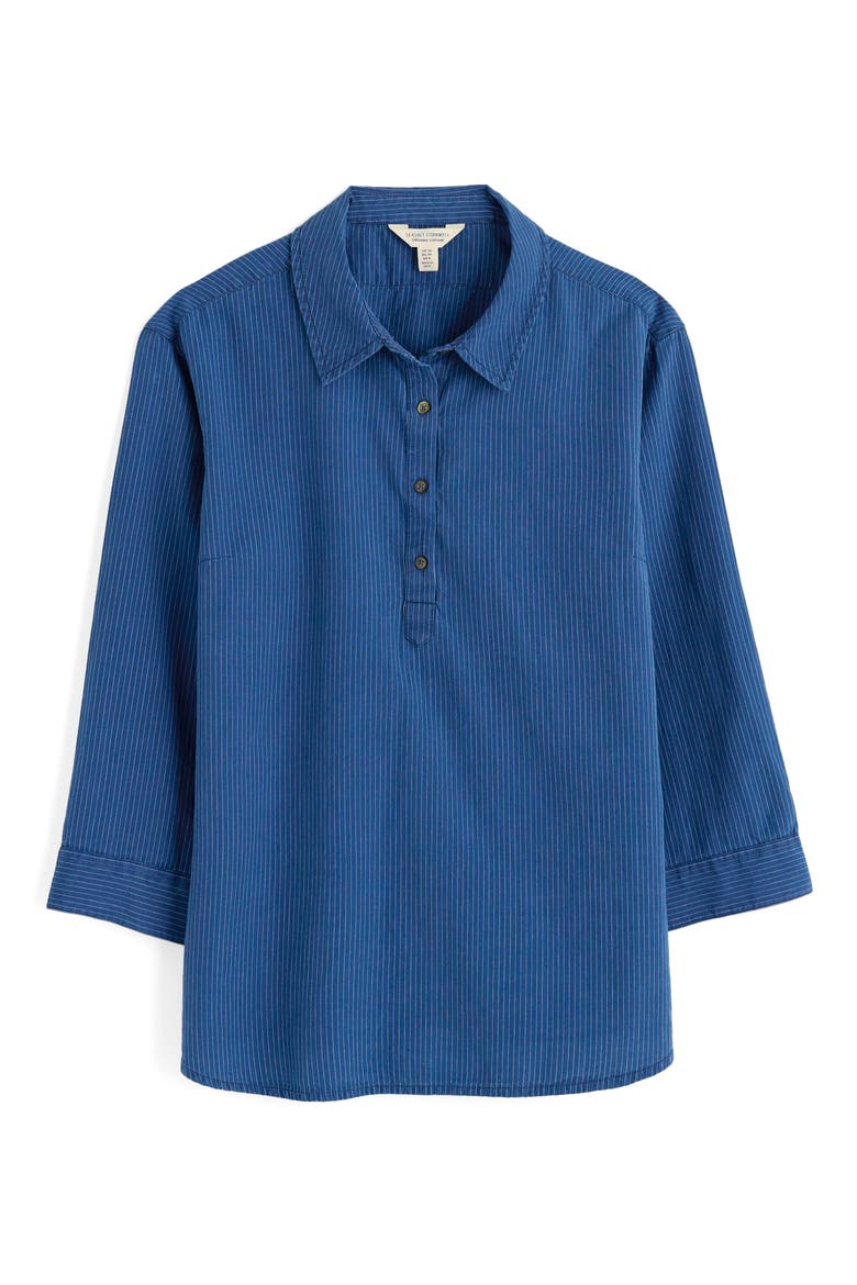 St Keverne Organic Cotton Half Placket Shirt, Alternate, color, MID INDIGO STRIPE