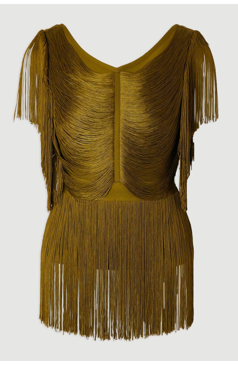 Karen Millen Draped Fringe Knitted Top, Alternate, color, Olive