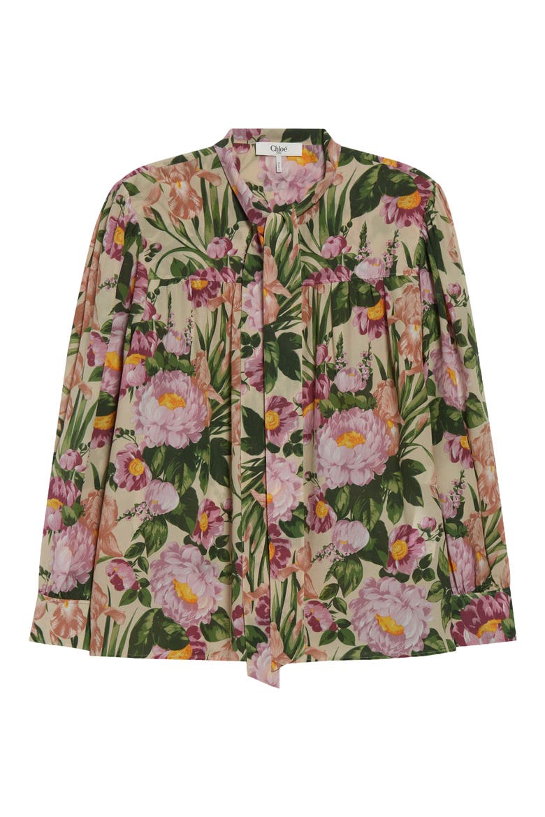 Floral Print Silk Charmeuse Top, Alternate, color, MACADAMIA BROWN