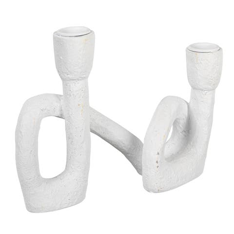 Modern Sculptural Double Taper Candle Holder, White
