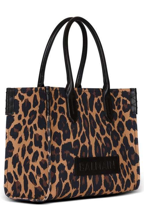 Balmain B-army 36 Leopard Print Canvas Tote In Multi