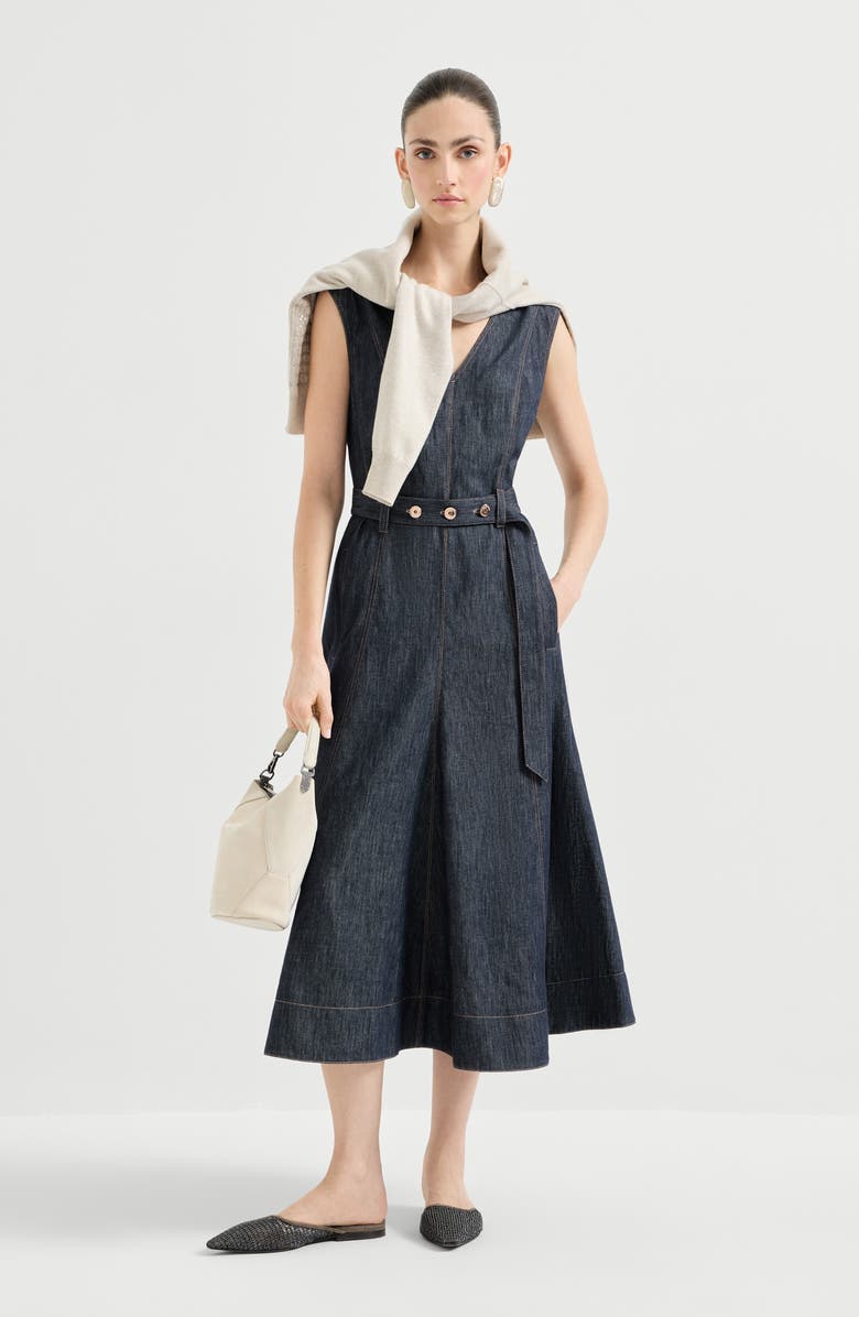 Brunello Cucinelli Twill flared dress, Alternate, color, Denim