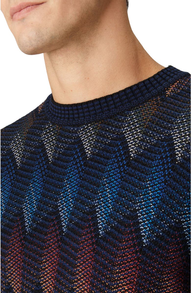Missoni Crewneck Sweater In Gradient Cotton Chevron Blend With Contrasting Piping, Alternate, color, Blue