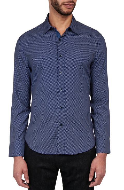 Slim Fit Microdot 4-Way Stretch Performance Button-Up Shirt