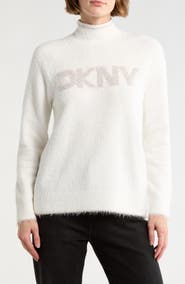 DKNY Jeans Tinsel Logo Mock Neck Sweater
