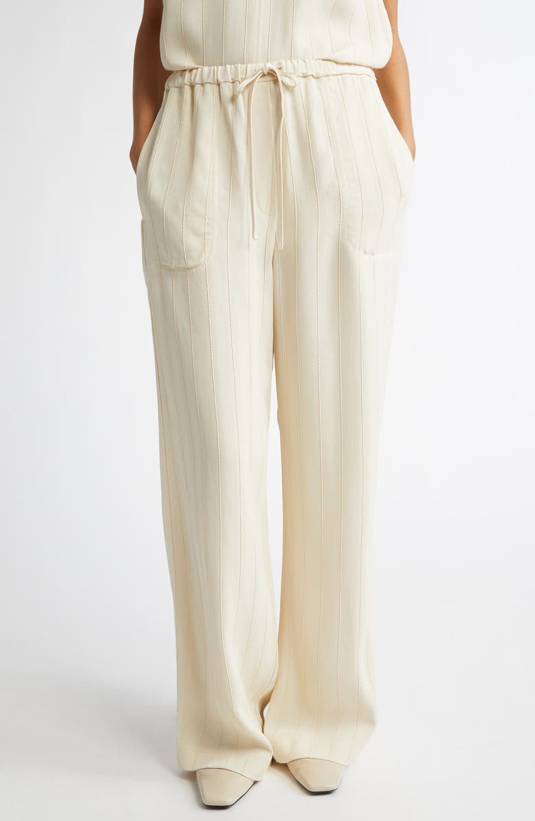 TOTEME Woven Stripe Drawstring Trousers, Main, color, Ecru