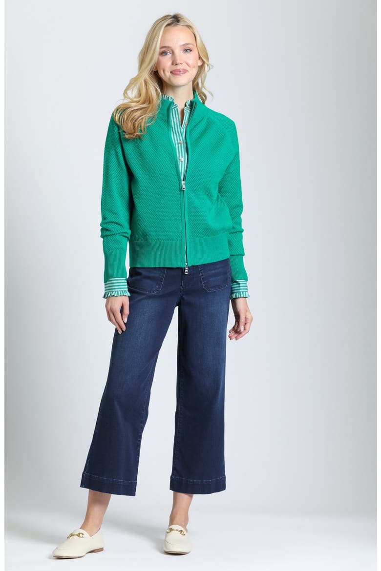 Mesh Pointelle Zip Full Zip Sweatshirt, Alternate, color, EMERALD