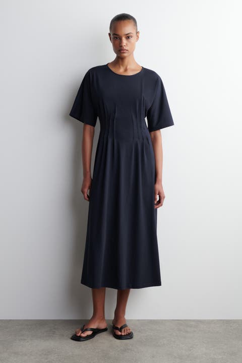 Pintucked Cotton Mini Dress